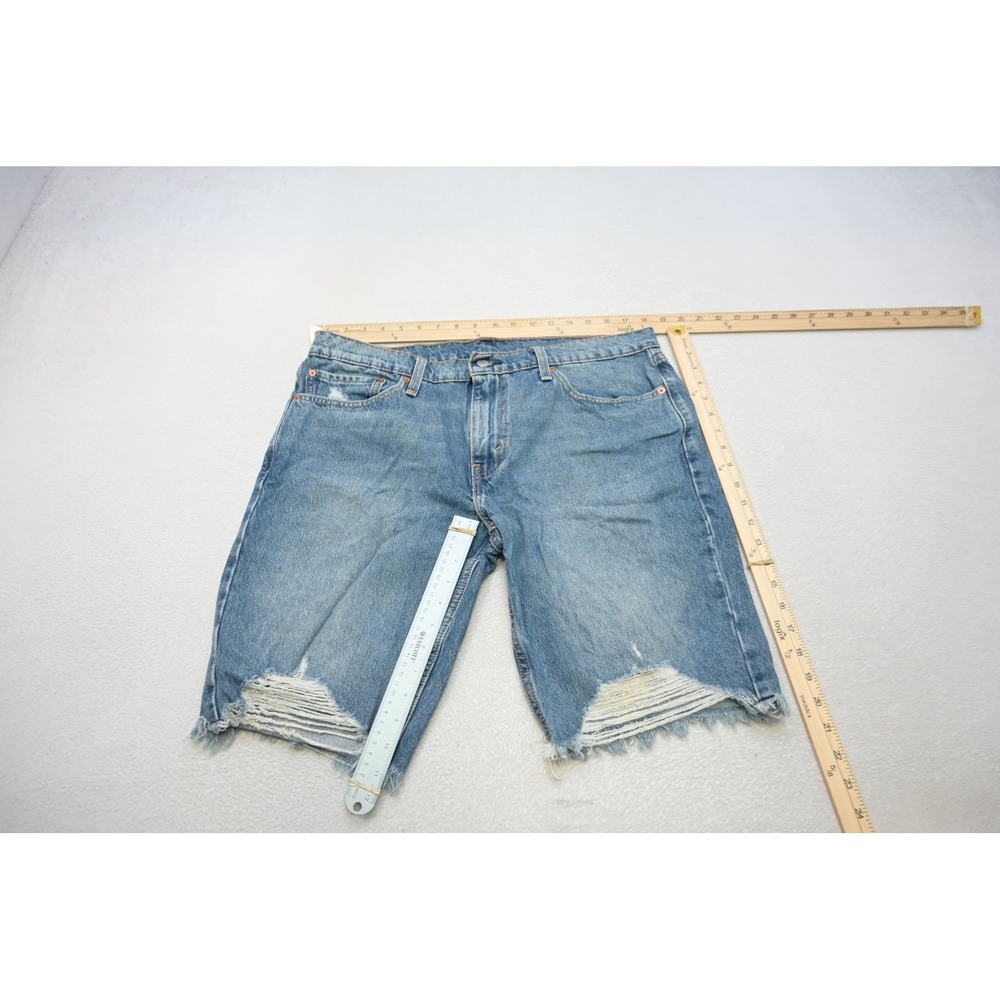 Levis 511 Denim Jean Shorts Mens 36 Blue Distressed Frayed Hem Cutoff